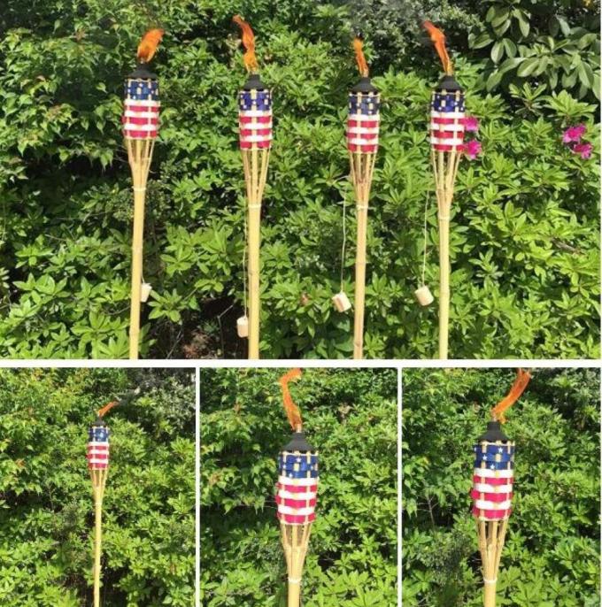 Φυσικό μπαμπού Tiki Torch με μαύρο μεταλλικό κάλυμμα για εξωτερική διακόσμηση 3