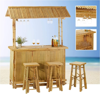 Εξωτερικό Tiki Bar Set Ρυθμίσιμα πόδια Εξωτερικό τραπέζι μπαρ με αποθήκευση ξύλου ακασίας για κουζίνα κήπου πάρτι