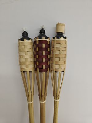 Natural Bamboo Tiki Torch With Black Metal Wick Holder For Outdoor Decoration